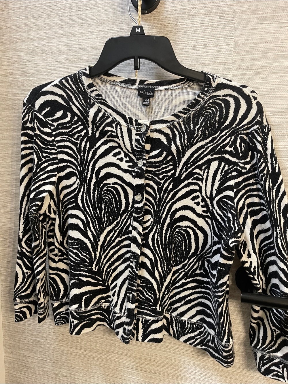 Rafaella Black and White Zebra-Print Button-Front Top